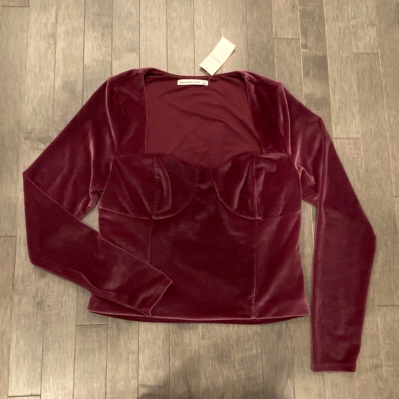 NWT Abercrombie & Fitch Long-Sleeve Velvet Corset Top - Picture 1 of 5